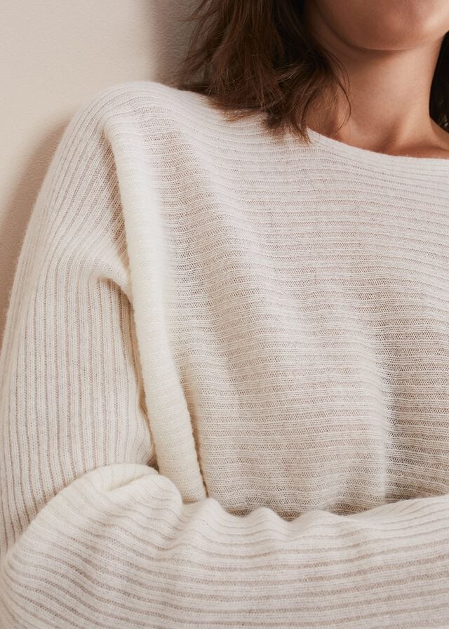 White Phase Eight Isabella Ripple Wool Cashmere Knitwear | 6921WDCVZ