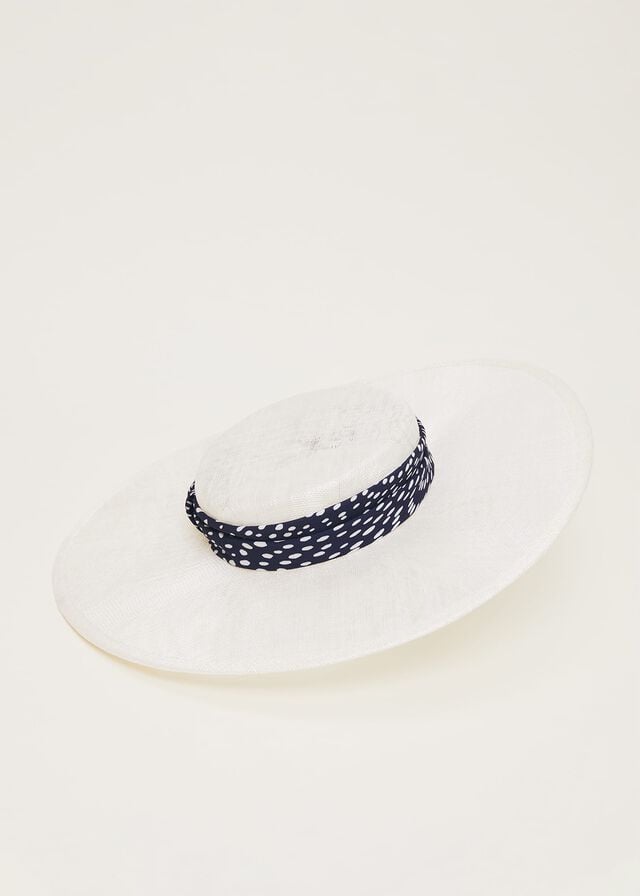 White Phase Eight Ivory Spotted Trim Boater Fascinator Hats | 3046ZMXSP