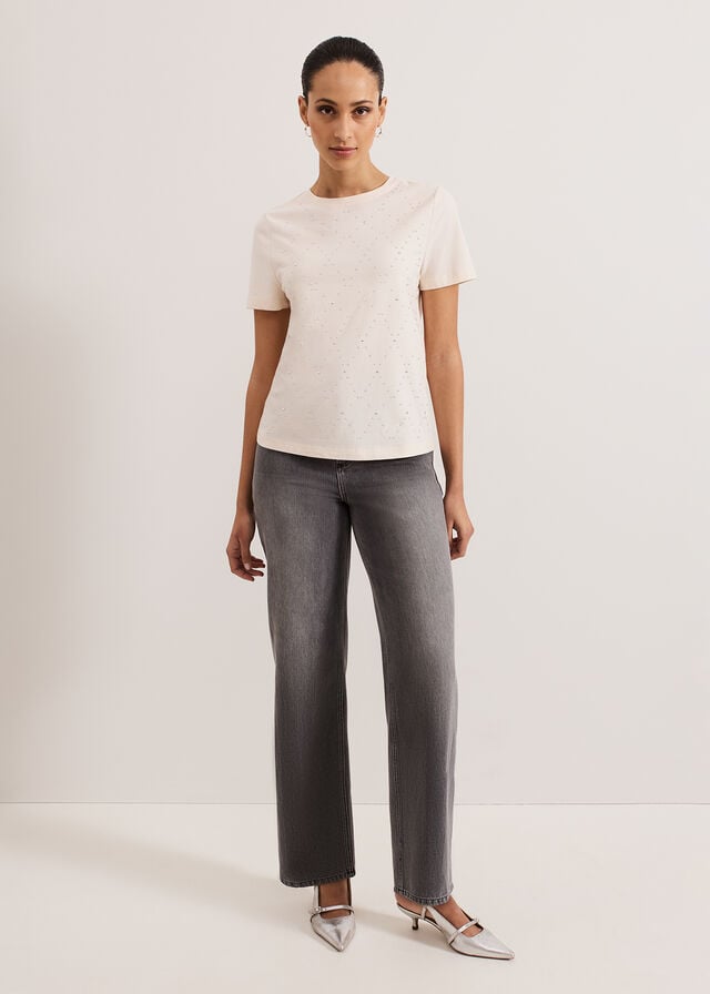 White Phase Eight Jada Stud T Shirts | 3458SPAXM