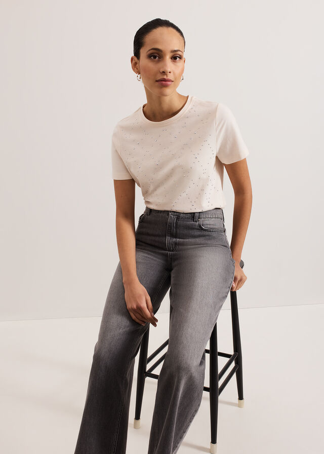 White Phase Eight Jada Stud T Shirts | 3458SPAXM
