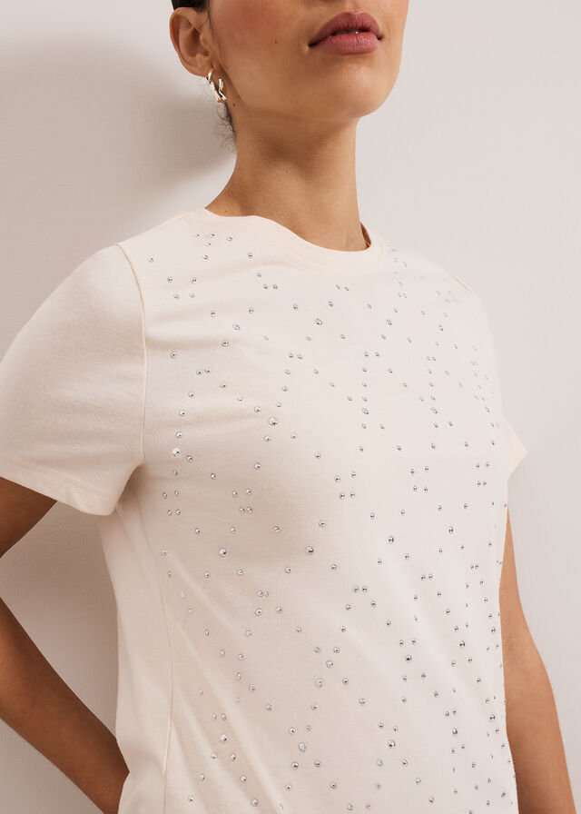 White Phase Eight Jada Stud T Shirts | 3458SPAXM