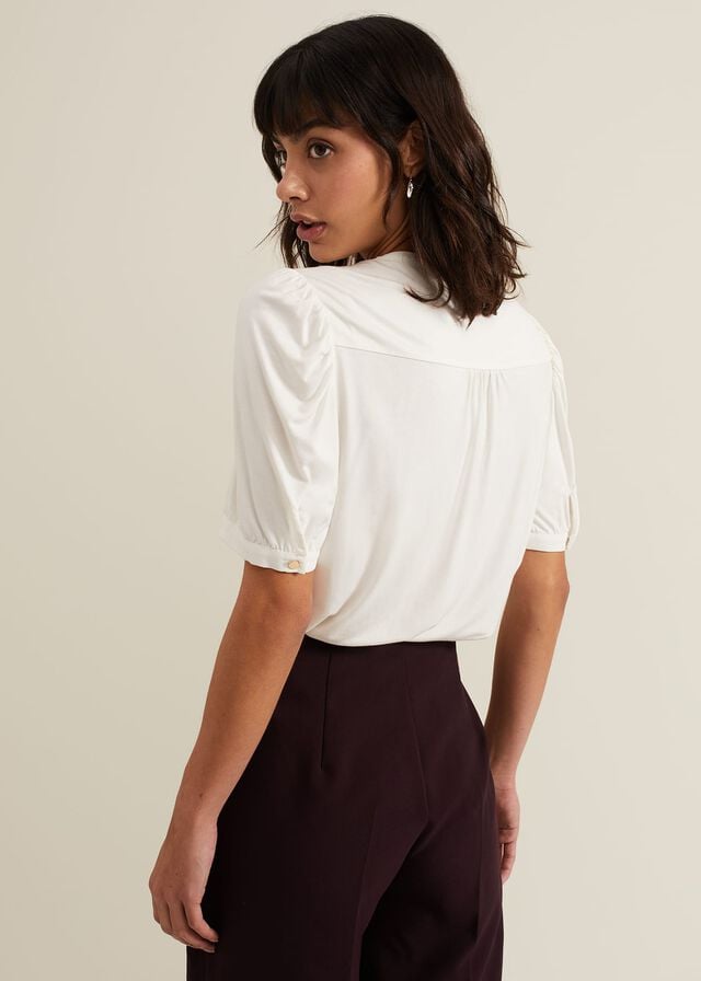 White Phase Eight Joanne Woven Detail T Shirts | 3697UEVRQ