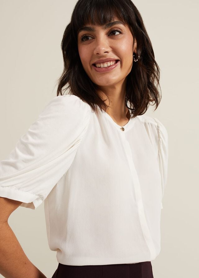 White Phase Eight Joanne Woven Detail T Shirts | 3697UEVRQ