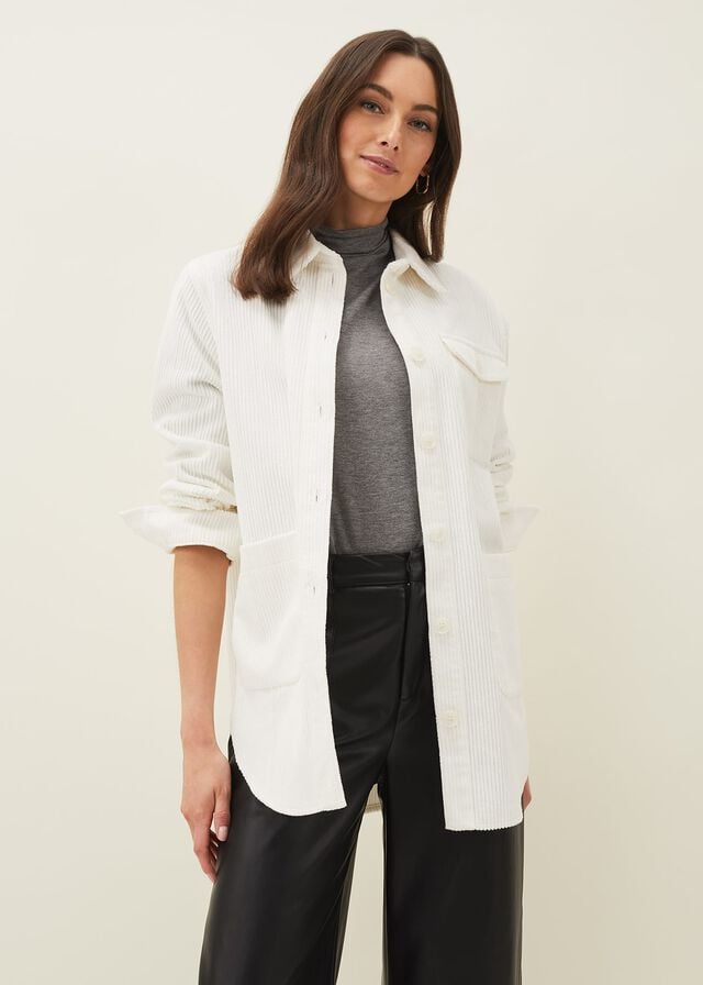 White Phase Eight Katrina Corduroy Shacket Jackets | 0847KXGWV