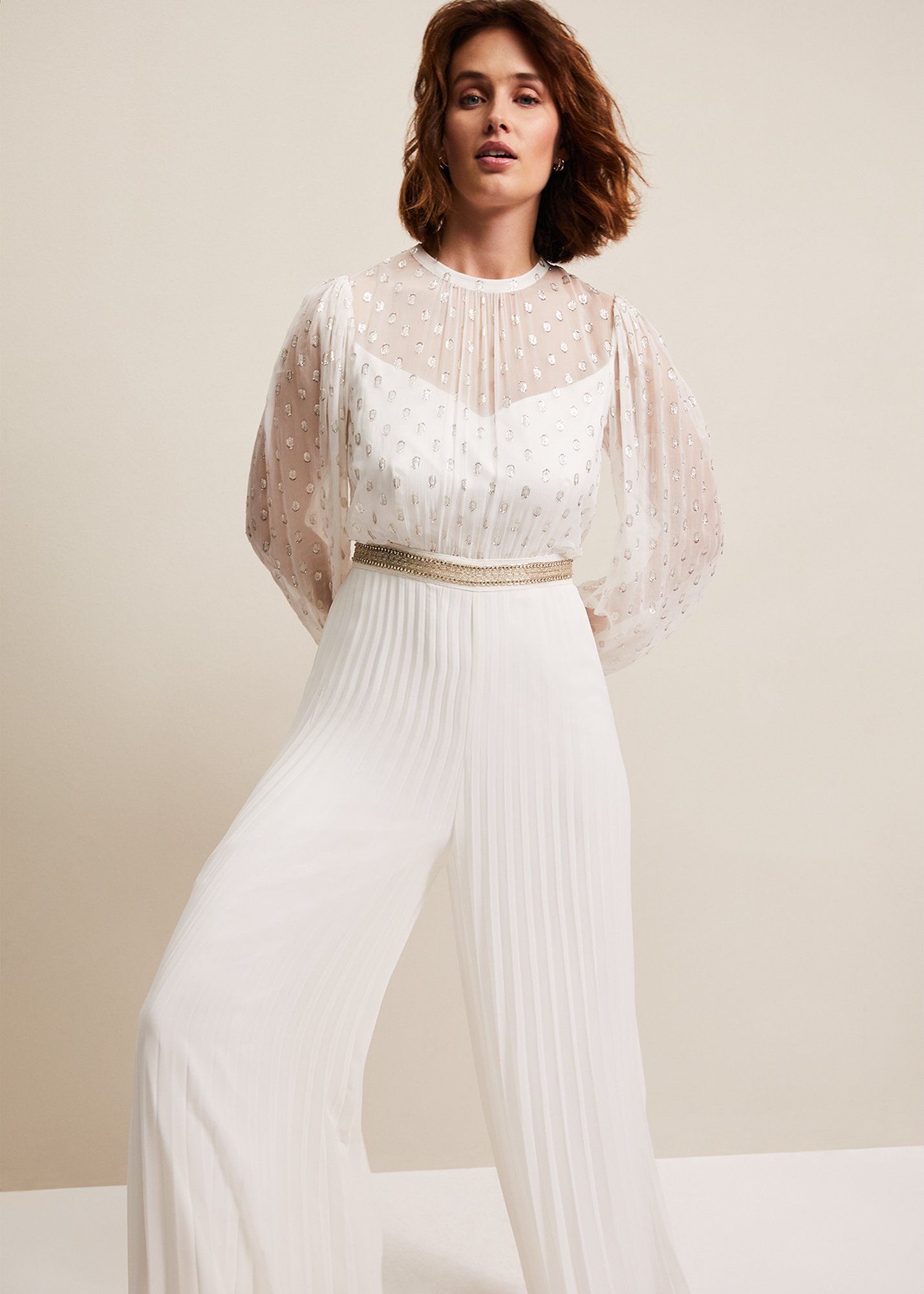 White Phase Eight Larissa Pleated Bridal Dress | 3158OXJGV