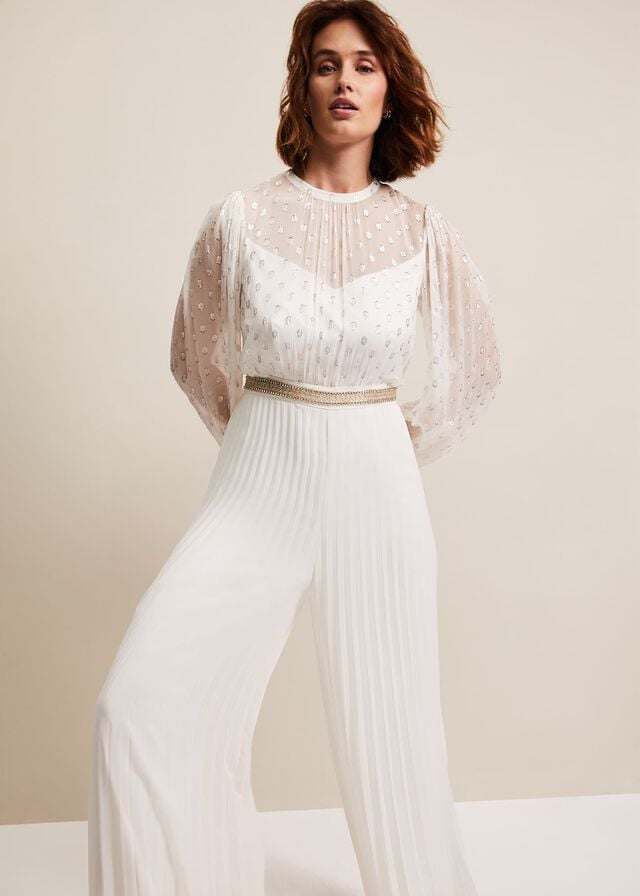 White Phase Eight Larissa Pleated Bridal Dress | 3158OXJGV