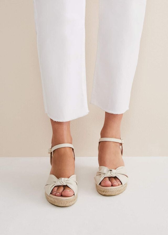 White Phase Eight Leather Knot Front Espadrilles Heels | 1647FVHYO