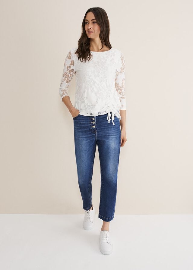 White Phase Eight Mariella Floral Burnout T Shirts | 0387IZMCO