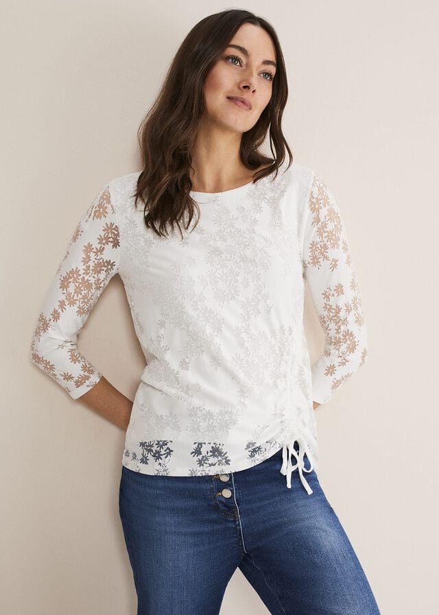 White Phase Eight Mariella Floral Burnout T Shirts | 0387IZMCO