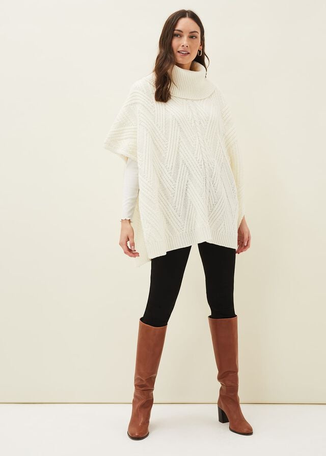 White Phase Eight Melly Cable Cape Scarves | 5460BKMPW