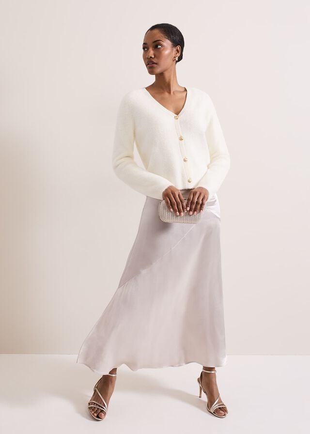 White Phase Eight Mindy Fluffy V Neck Knitwear | 1974PUTWN