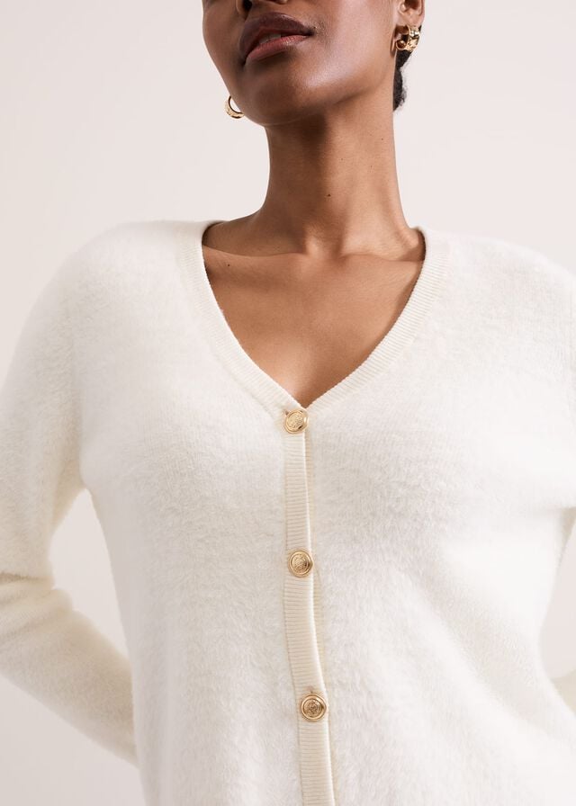 White Phase Eight Mindy Fluffy V Neck Knitwear | 1974PUTWN