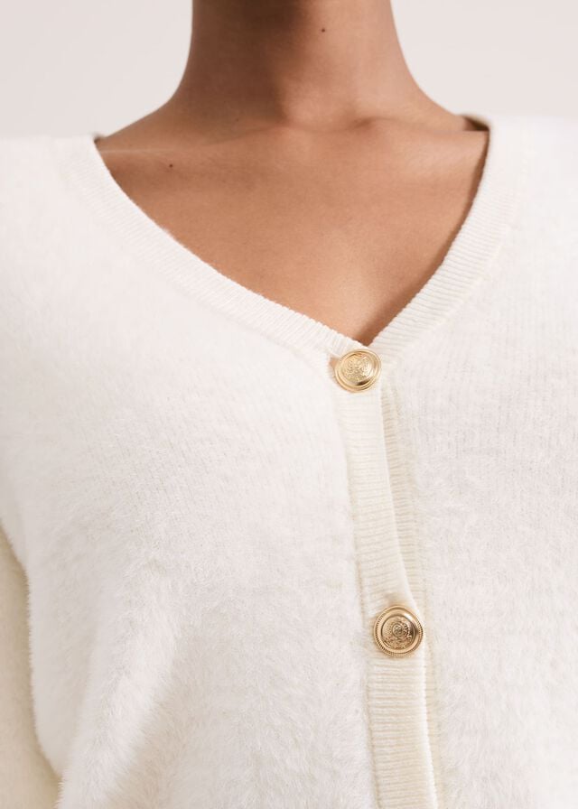 White Phase Eight Mindy Fluffy V Neck Knitwear | 1974PUTWN