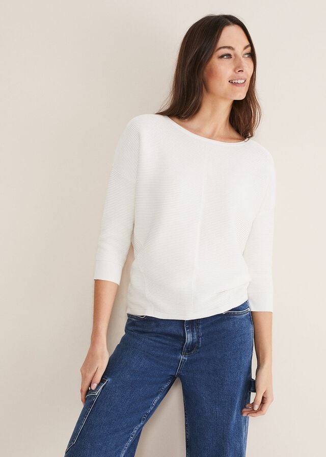 White Phase Eight Nellie Rippleted Knitwear | 8357YEWGI