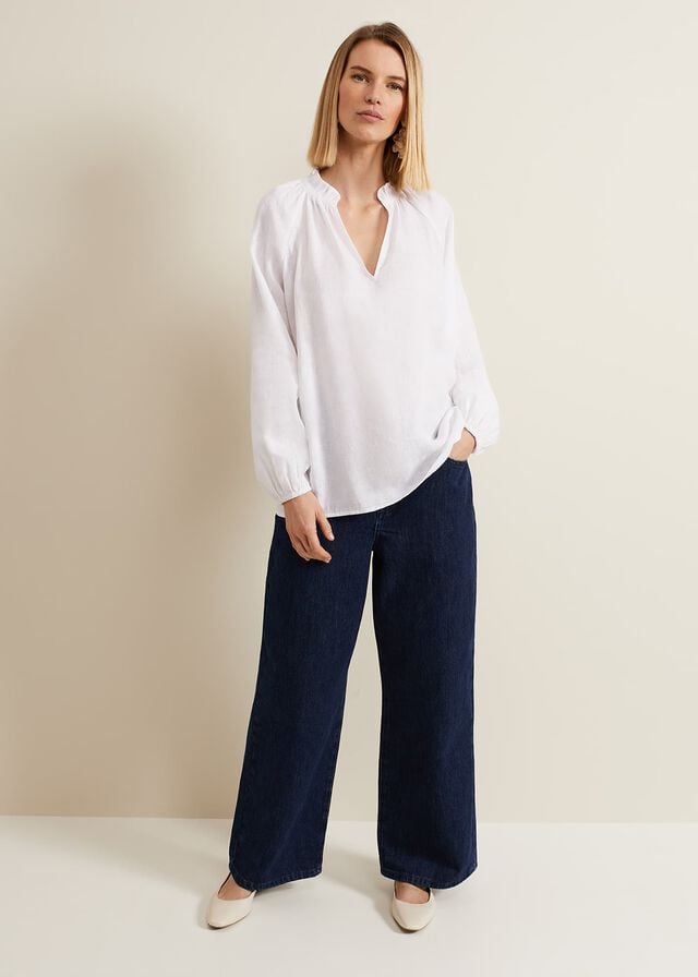White Phase Eight Nova Linen Shirts | 4598DQFCP