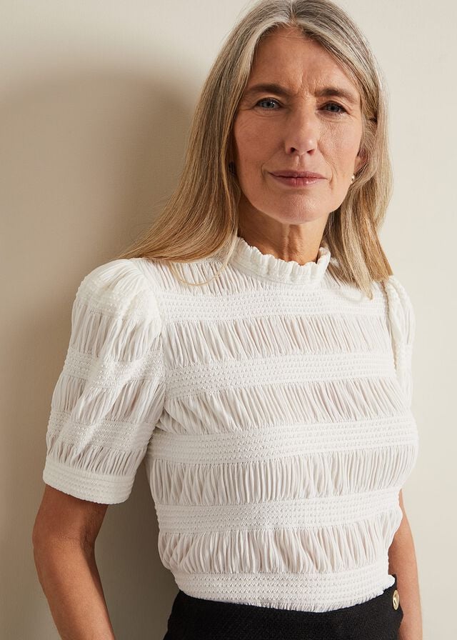 White Phase Eight Samiha Textured T Shirts | 7023FTQLD