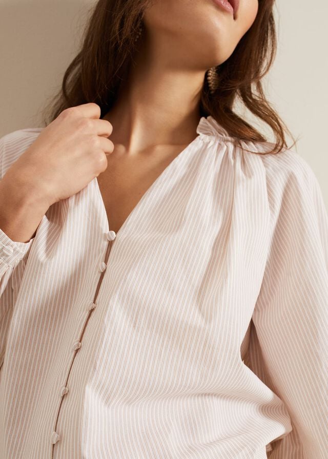 White Phase Eight Seraphina Stripe Frill T Shirts | 1850KZMTV