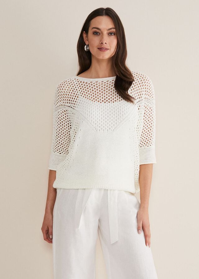 White Phase Eight Sophie Honeycomb Tape Knitwear | 3450LFEPR