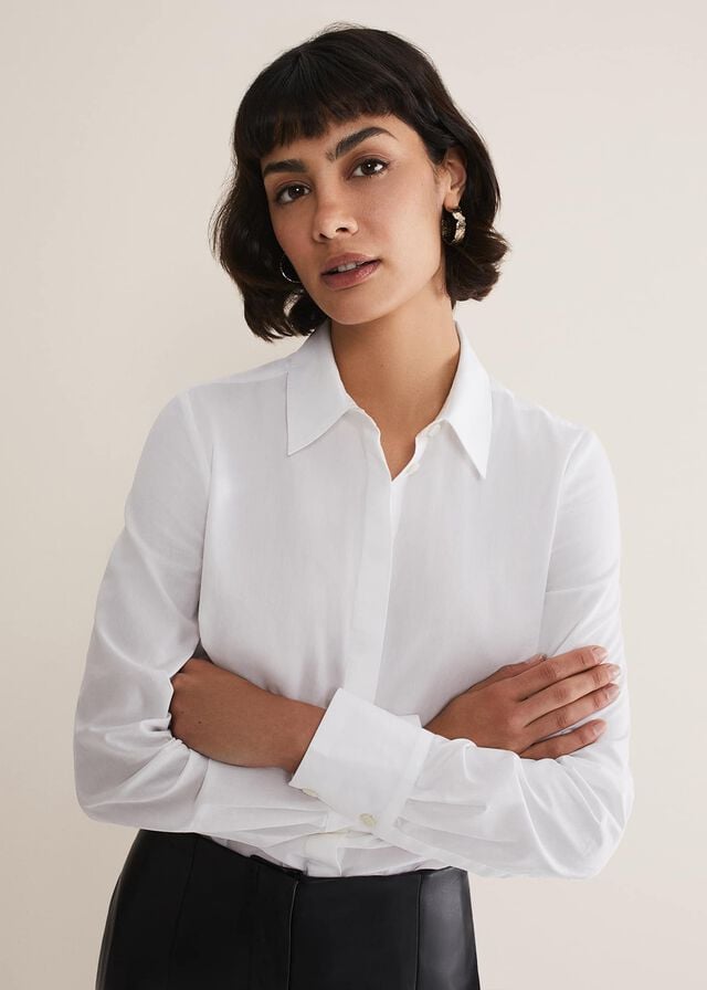 White Phase Eight White Cotton Fitted Shirts | 3071NJZUX