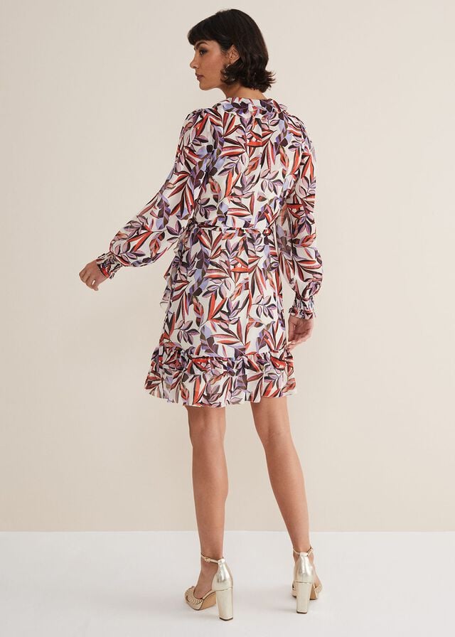 White / Multicolor Phase Eight Melinda Leaf Print Dress | 6504YGVXU