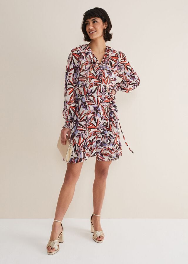 White / Multicolor Phase Eight Melinda Leaf Print Dress | 6504YGVXU