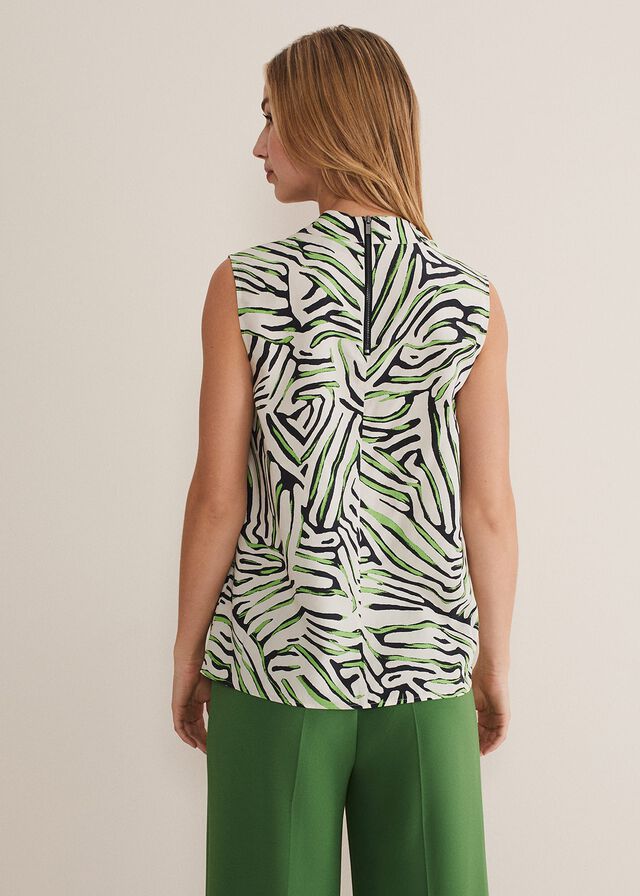 White / Multicolor Phase Eight Paulette Zebra Print Cowl Neck Shirts | 2368HPWYS