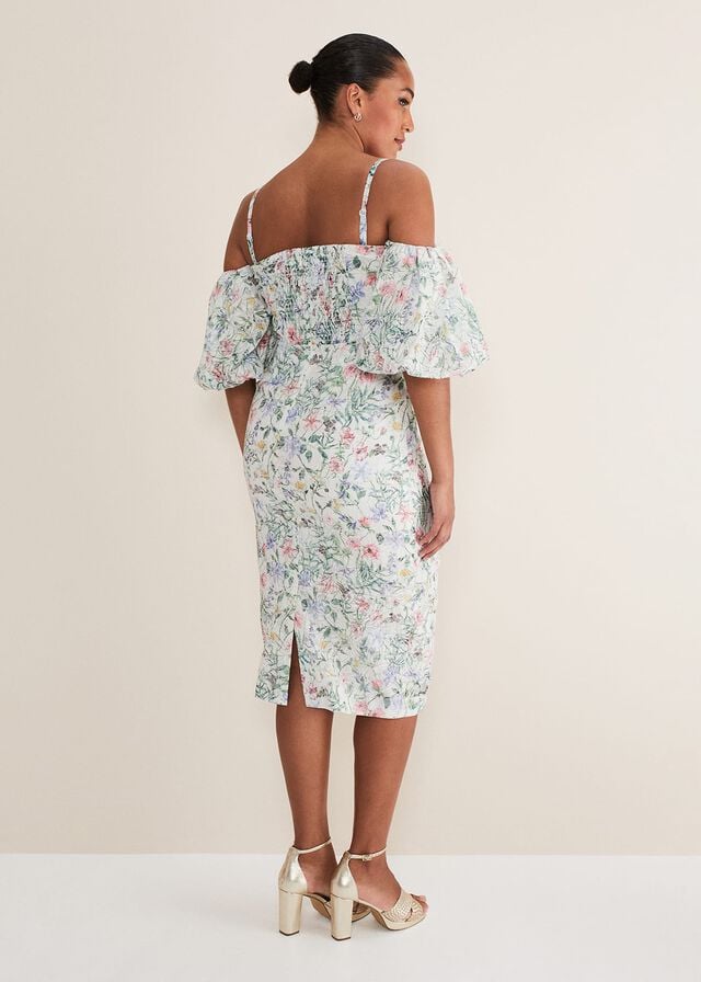 White / Multicolor Phase Eight Stevie Floral Bodycon Dress | 6243ACNKL