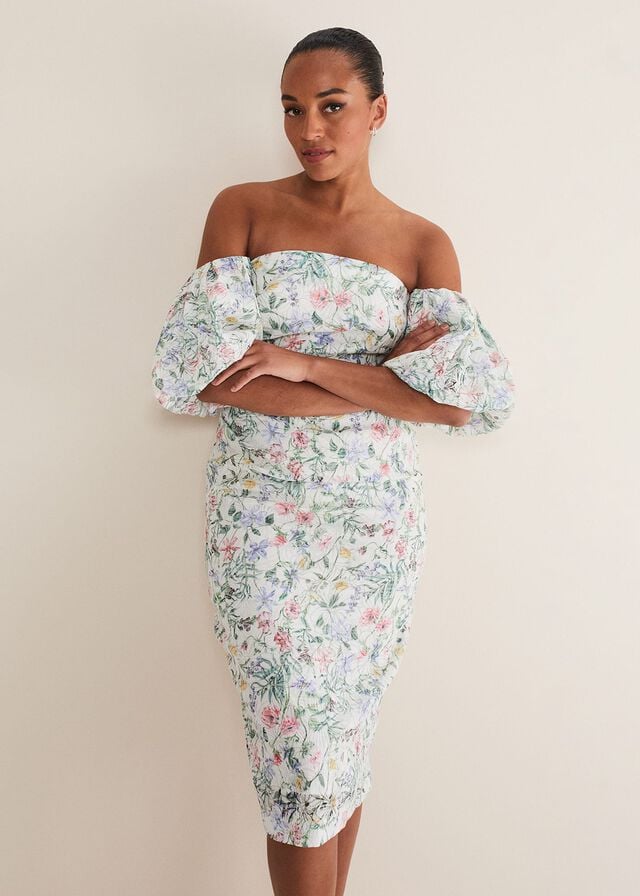 White / Multicolor Phase Eight Stevie Floral Bodycon Dress | 6243ACNKL
