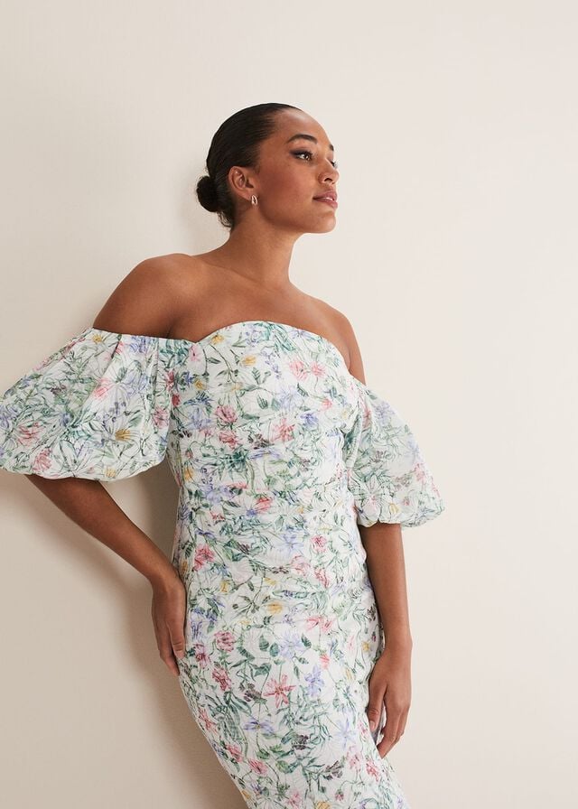 White / Multicolor Phase Eight Stevie Floral Bodycon Dress | 6243ACNKL